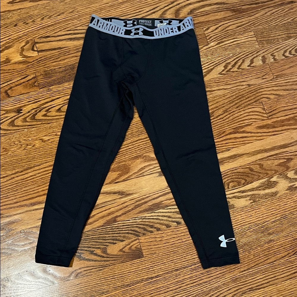 Under Armour Boys Black Leggings with Gray Waistband